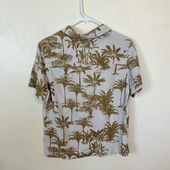 Carribean Joe Womens Tan Tropical Palm Tree Short Sleeve Linen Top Shirt Medium - Picture 3 of 6